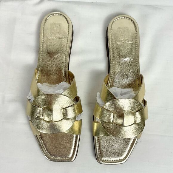 Bruno Magli Gold Leather Slide Sandal Alessia Sz 41.5 New - Picture 3 of 10